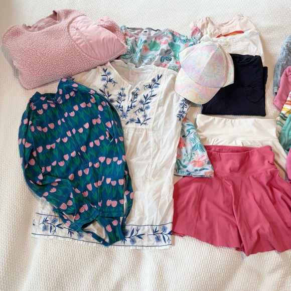 Girls bundle of 15 shits, swimsuit, swim cover up, shorts, dress - Picture 1 of 16